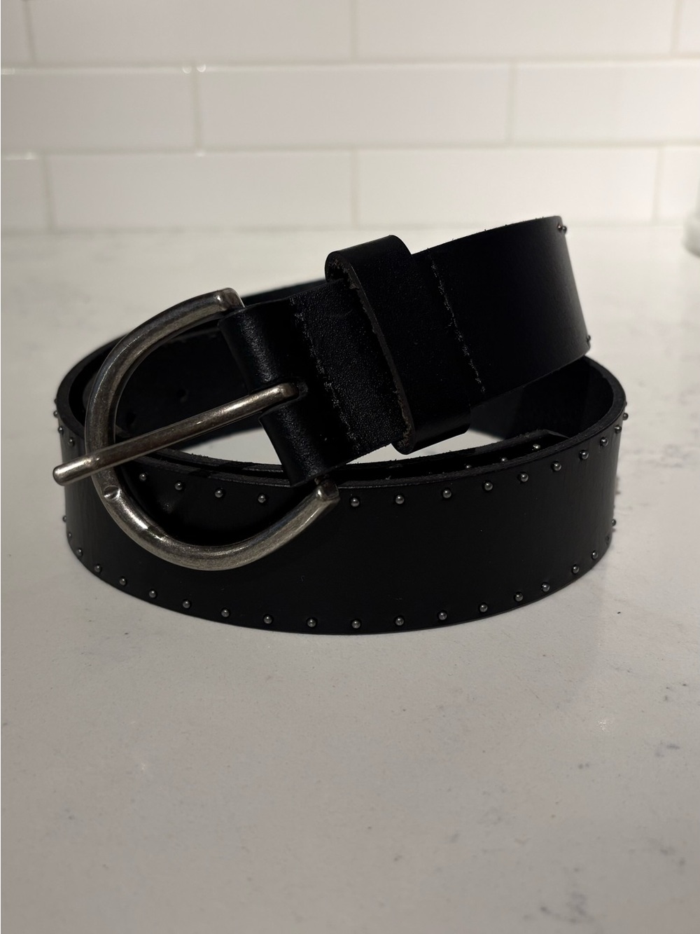 Genuine Leather Belt with Stud Detailing